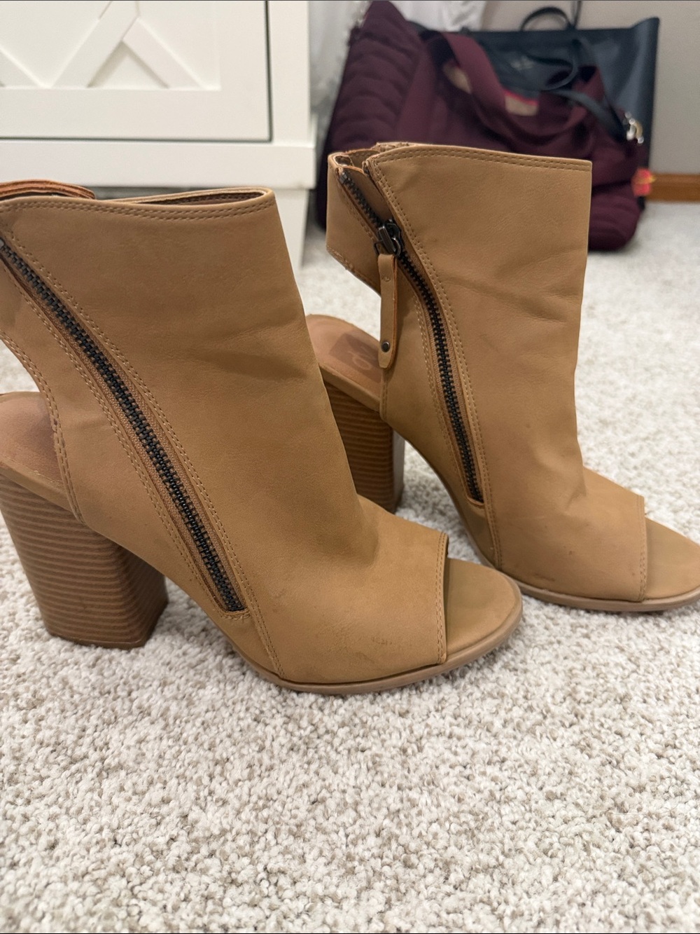DV by Dolce Vita Tan Open-Toe Block Heel Booties